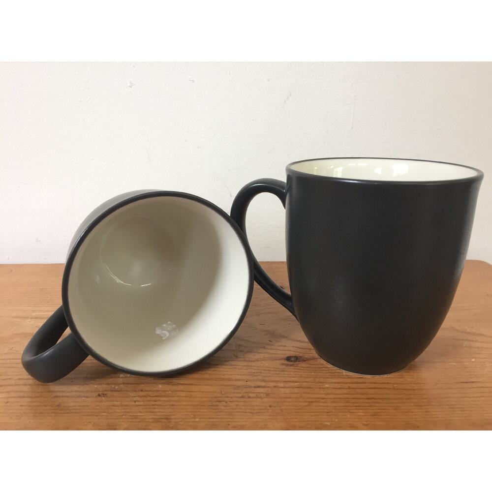 Pair 2 Noritake Colorwave Graphite 8034Y Black White Stoneware Coffee Cups Mugs